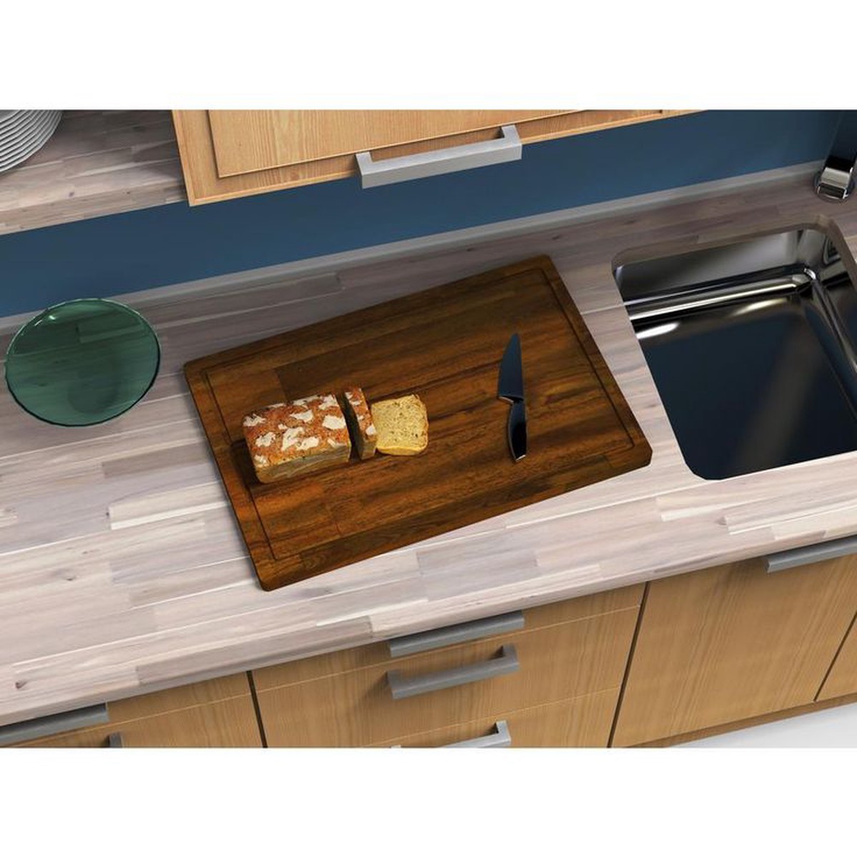 1 ft. 3.75 in L x 1 ft. W x 0.75" T Oiled Acacia Cutting Board Set with Brown Food-Safe Wood Oil Finish