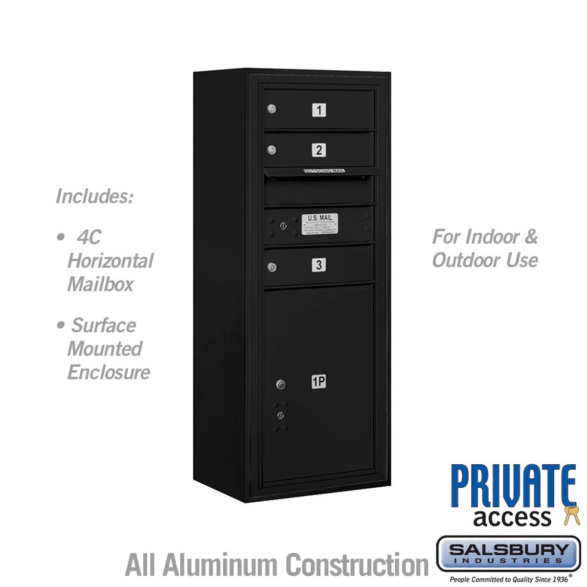 10-Door High Surface Mounted 4C Horizontal Mailbox with Parcel Locker in Black