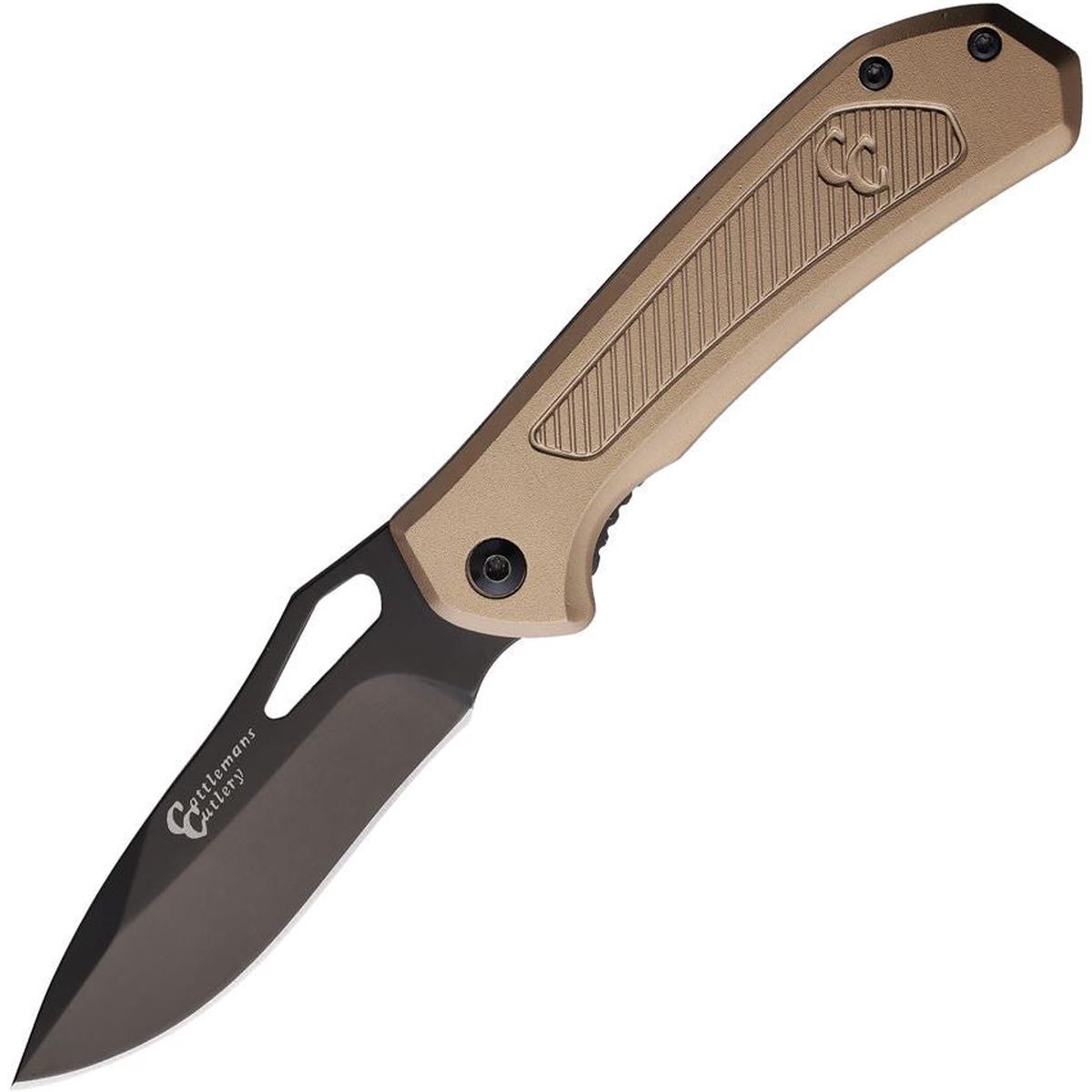 Cattlemans Cutlery Terragator Folding Black Linerlock Pocket Knife - Bronze Handle