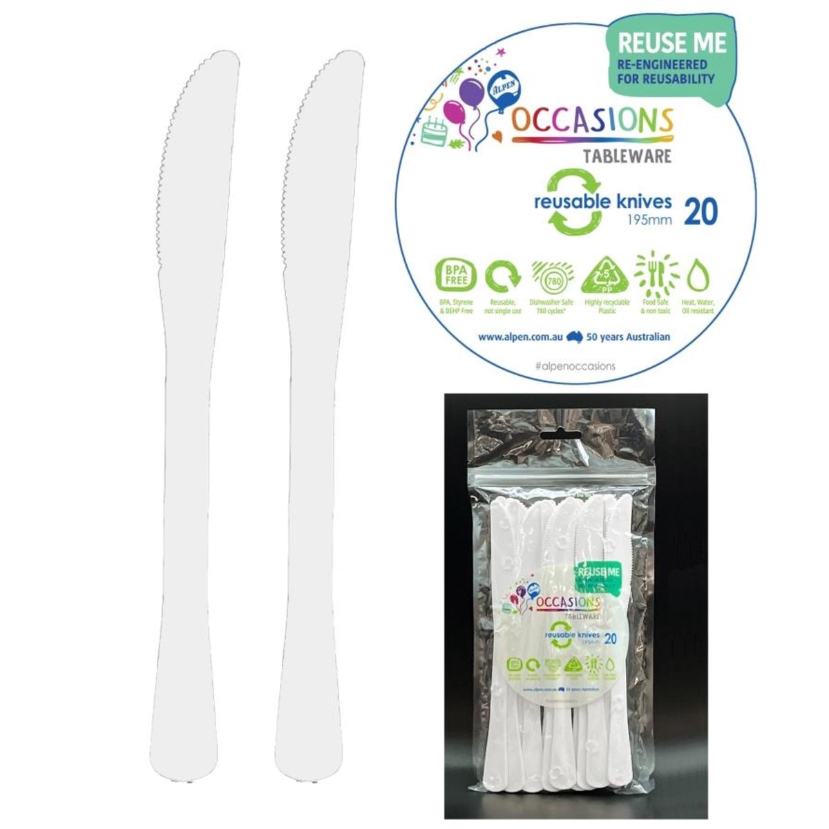 Occasions White Knife 190mm (20 Pack)