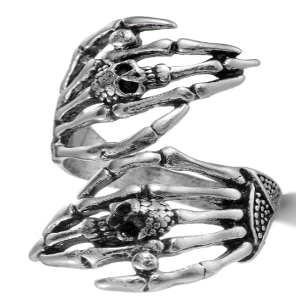 ADJUSTABLE SKELETON HANDS METAL BIKER RING