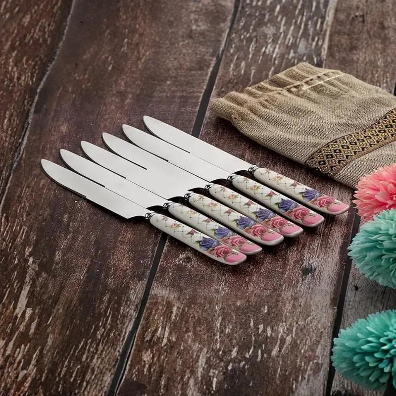 Abstract Floral Pink Purple Ceramic Handle Big Knife Set of 12