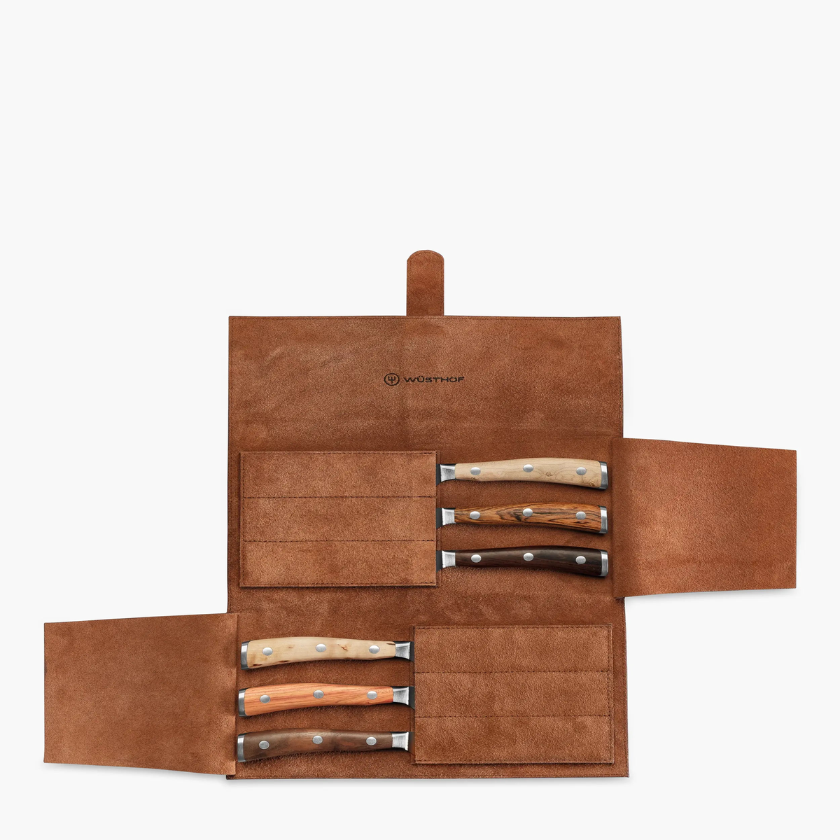 Wusthof Ikon Selection 6-piece steak knife set with leather knife roll