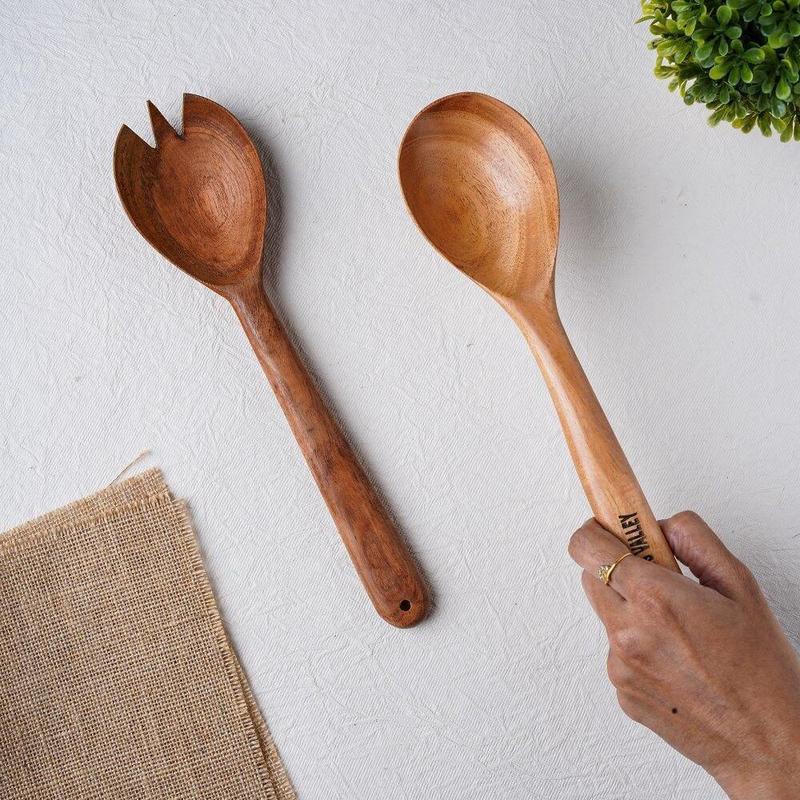 2-Piece Salad Serving Spoon Set - Neem Wood