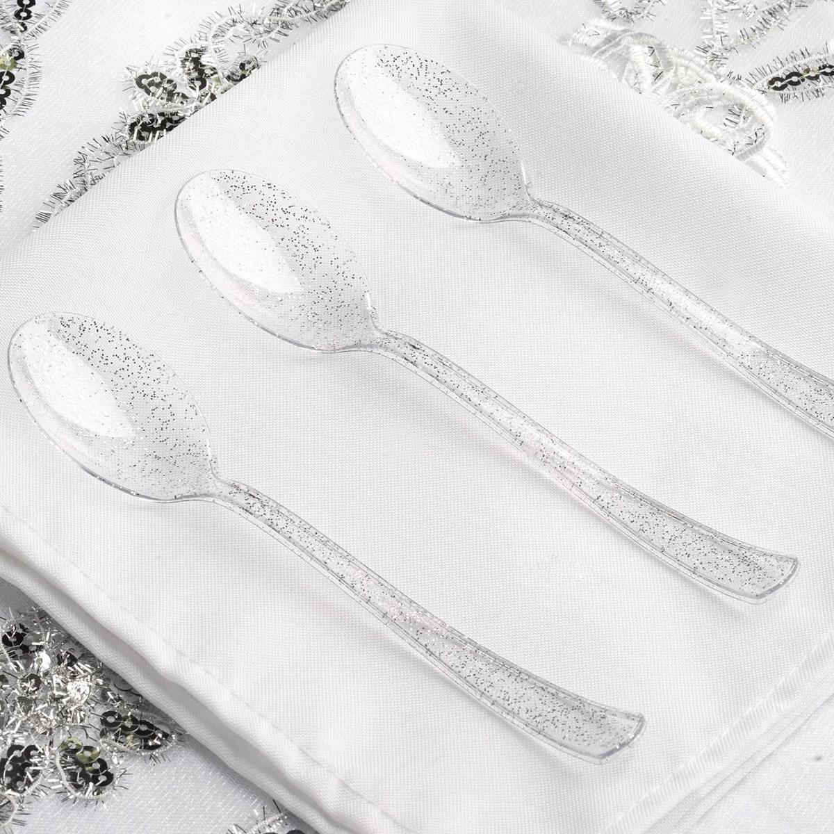 25 pcs 7" Glittered Disposable Plastic Party Spoons