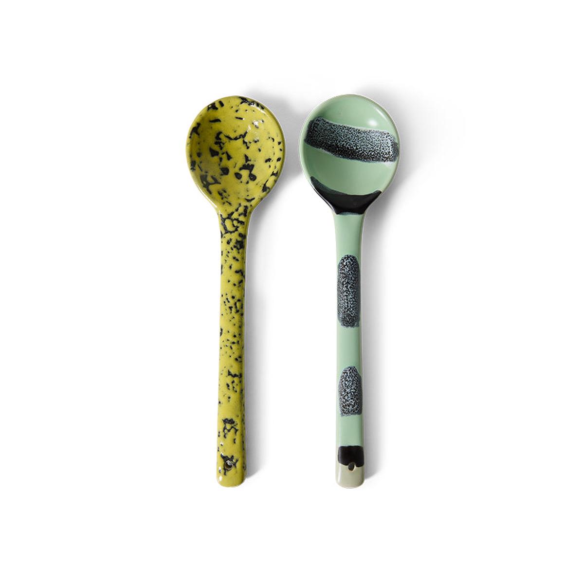 2 Cuillres de service en grs jaune et vert 6x23,5x3cm Vaisselle 70s - HKLiving