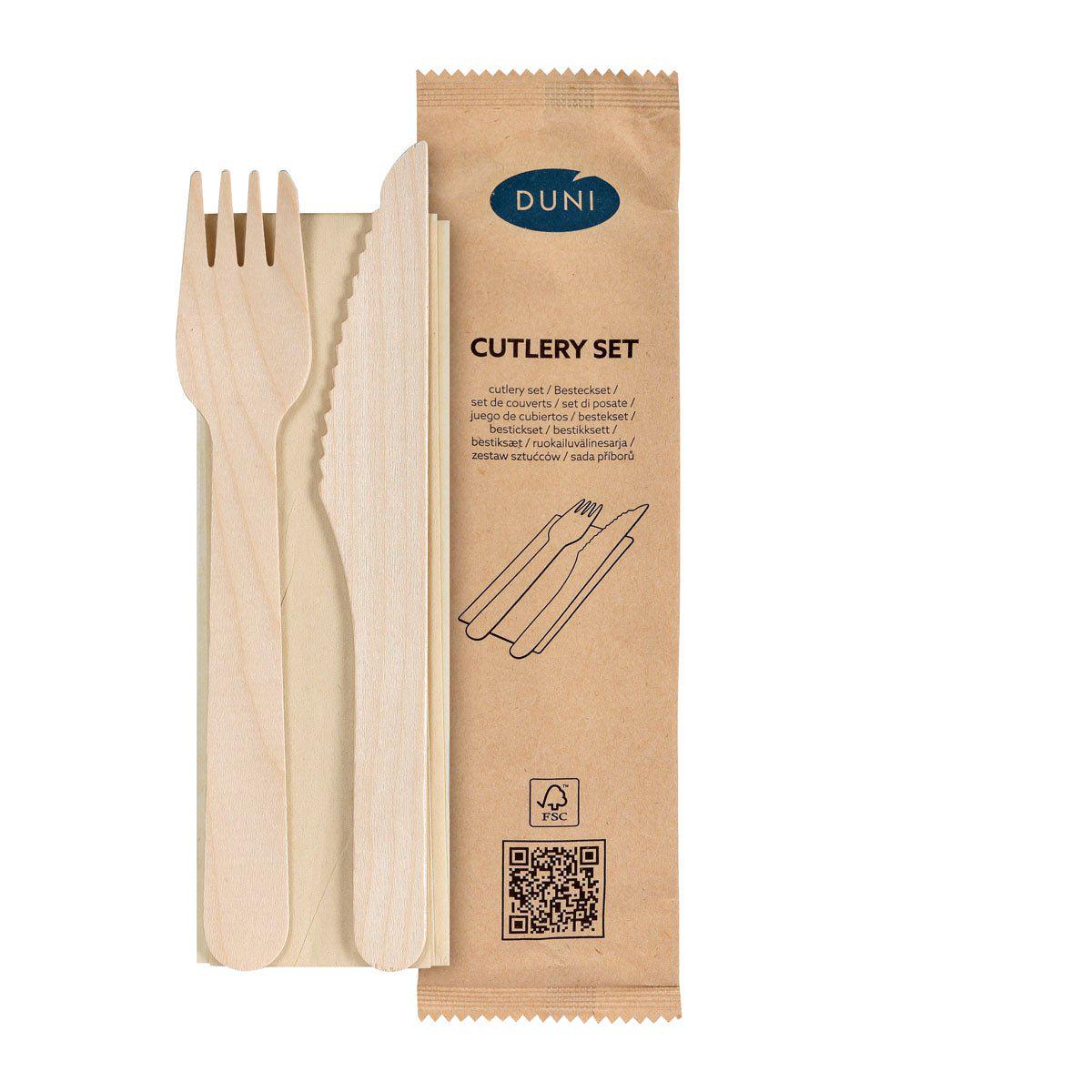 3/1 cutlery set, wood, fork & knife, brown napkin 160/160 mm natural waxed 160/160 | Pack (250 pieces)
