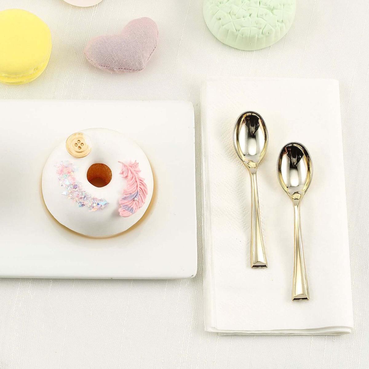 24-Pack Plastic Mini Dessert Spoons 4" Gold - Heavy Duty Disposable Silverware