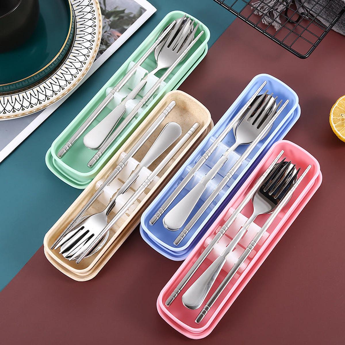 304 Steel Spoon Fork Chopsticks Set  Portable & Gift Ready